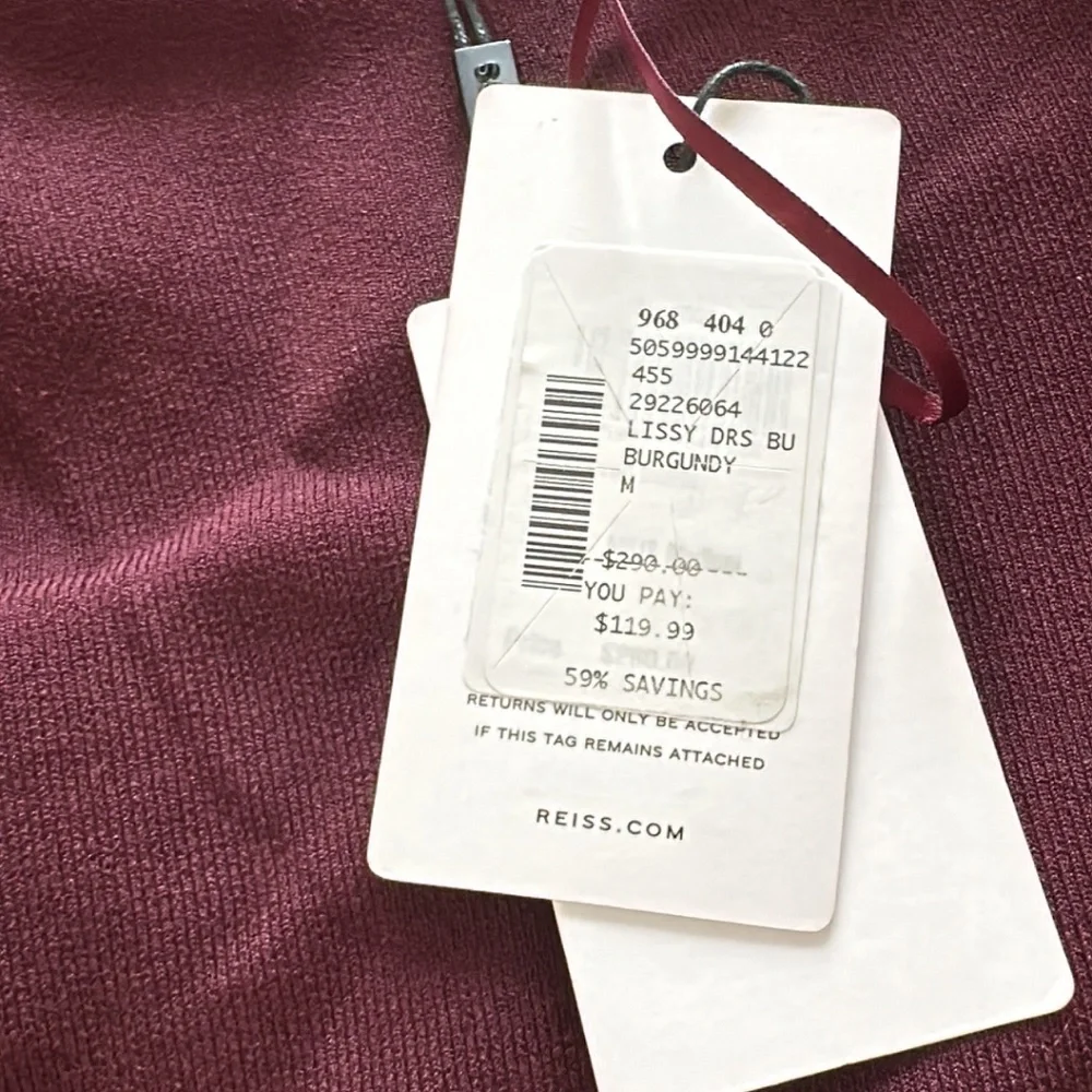 REISS LISSY KNITTED BODYCON MIDI DRESS IN BURGUNDY MEDIUM NWT - Picture 3 of 5